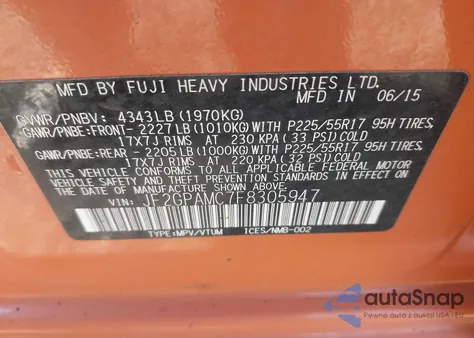 2015 Subaru Xv Crosstrek 2.0I Limited z USA, uszkodzony, nr VIN JF2GPAMC7F8305947